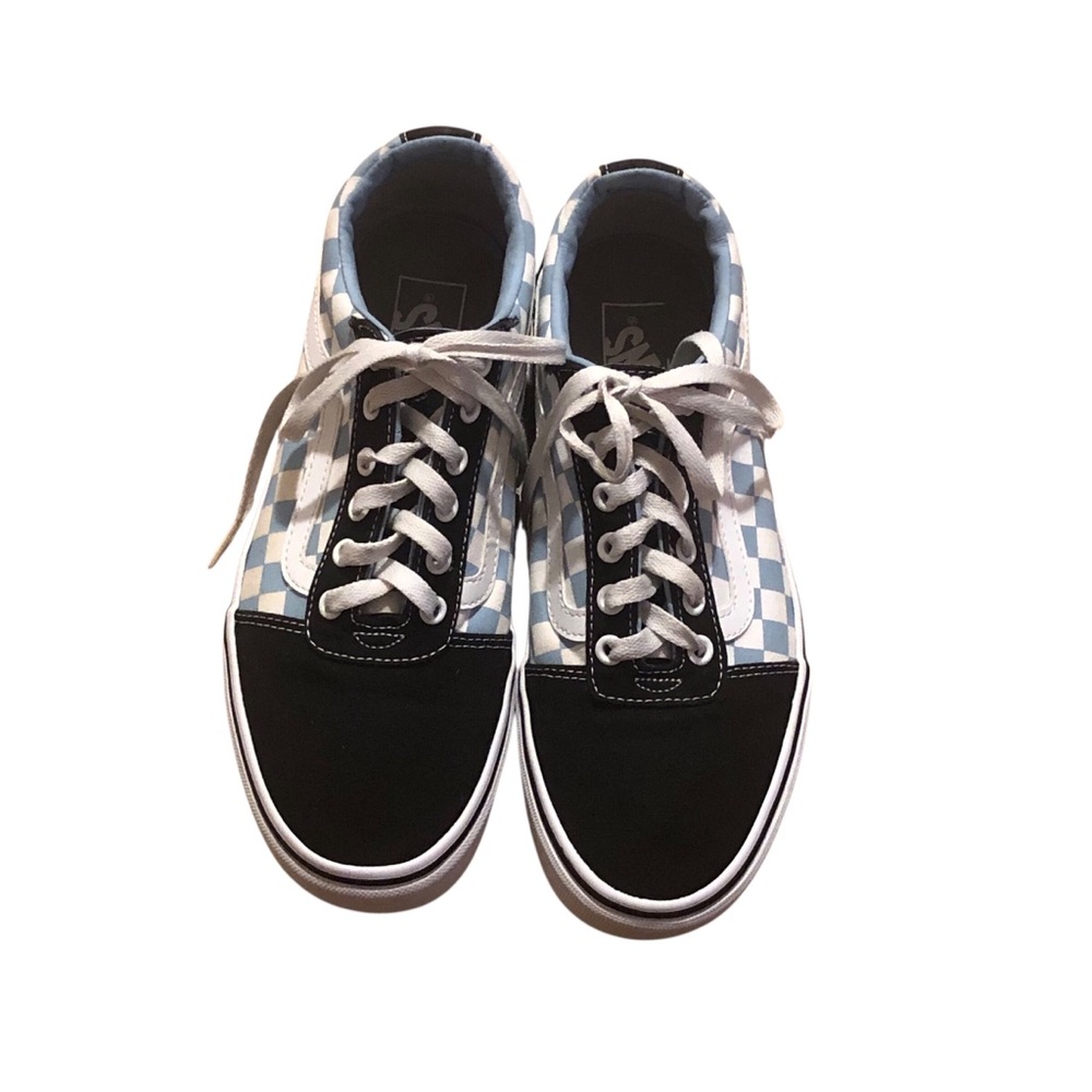 Vans Old Skool Checkerboard Dark Blue Black and White Lace Up Sneakers